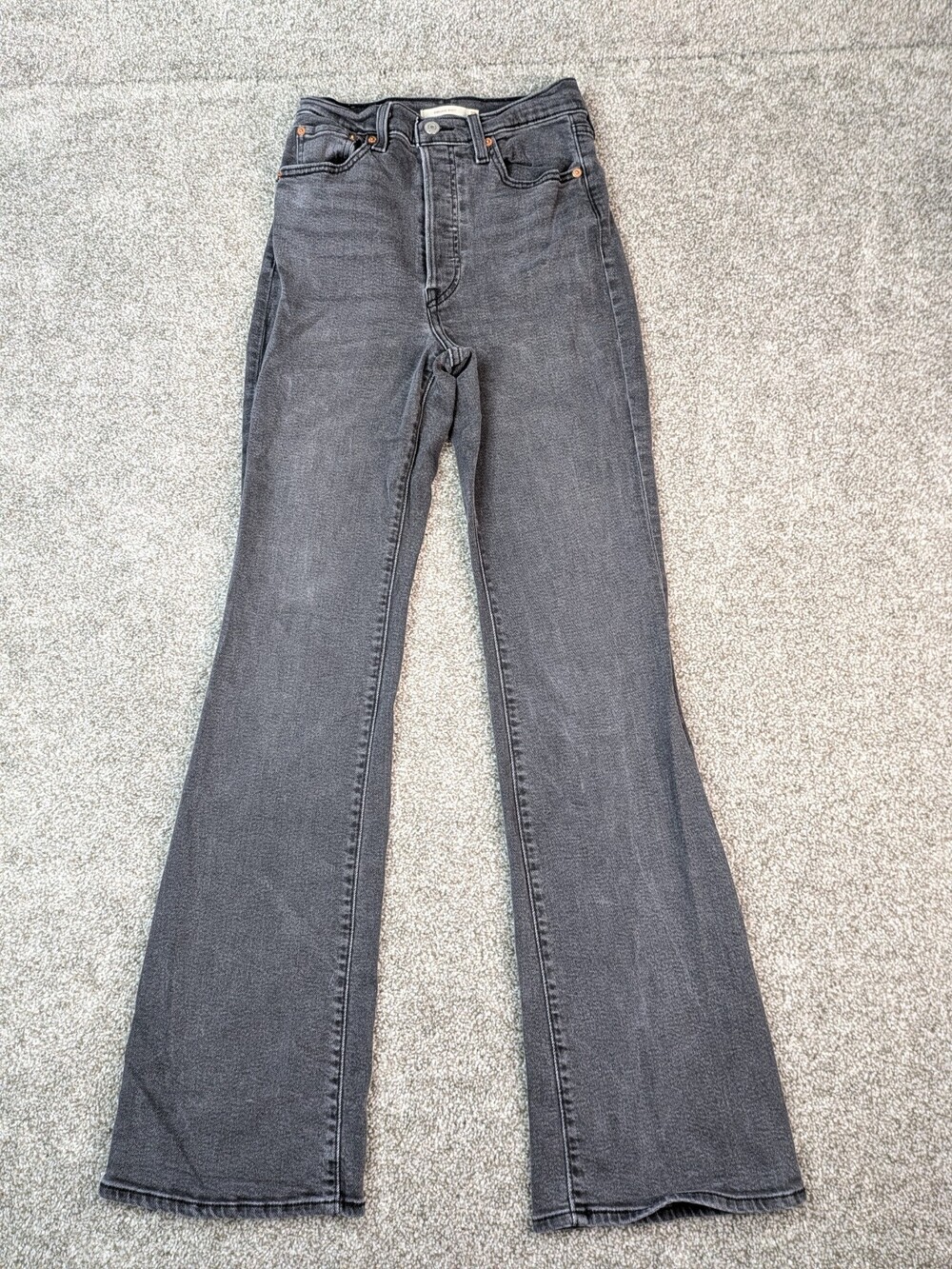 Levis Jeans Womens 28 Black Denim Ribcage Boot Button Fly Trendy Edgy Retro